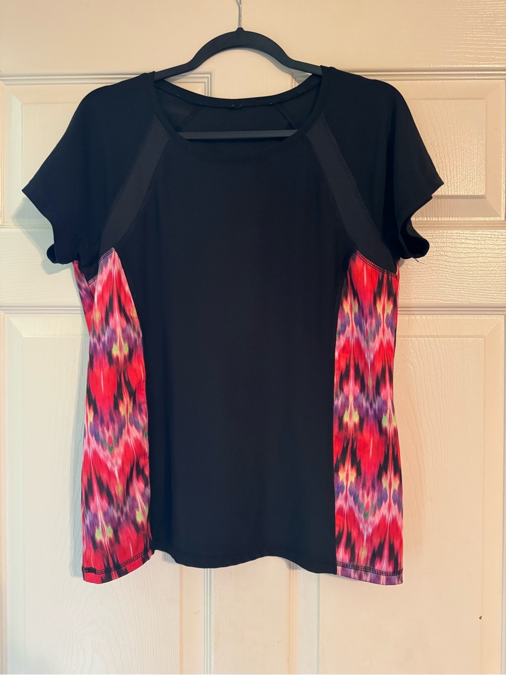 RBX Black Short-Sleeve Top with Red Patterned Side Panels